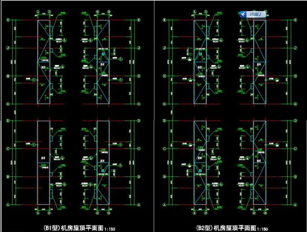 B1B2型厂房机房屋顶平面