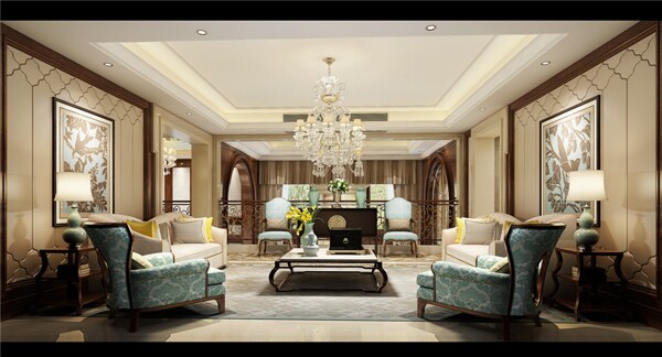 欧式时尚客厅沙发吊灯设计图