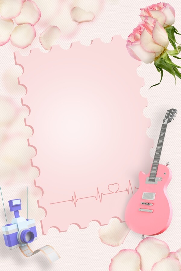 粉色信纸花朵背景图
