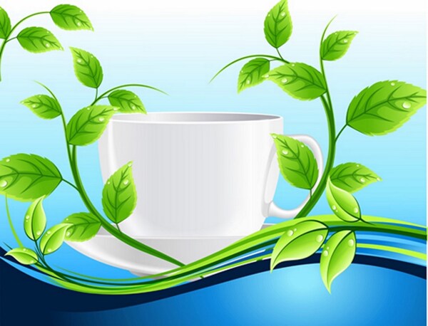 绿色小清新叶子茶杯背景图