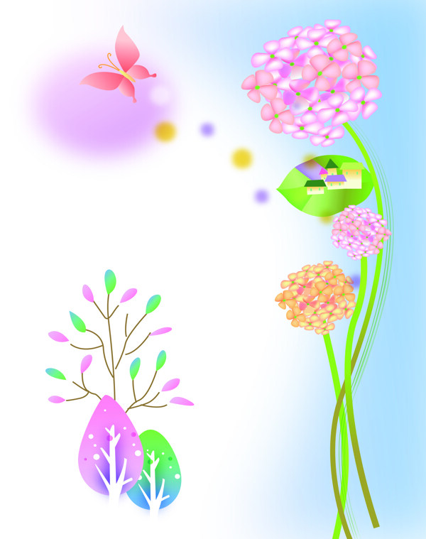 粉色卡通花朵蝴蝶树
