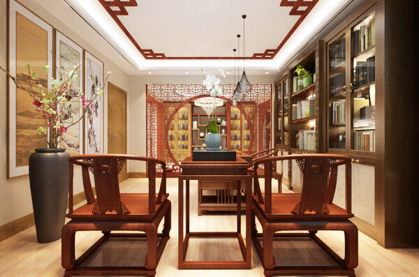 中式风格书房装饰装修效果图