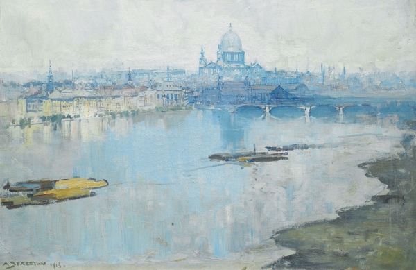 ArthurStreetonSt.PaulsandtheRiver1918澳大利亚画家ArthurStreeton印象派风景油画装饰画