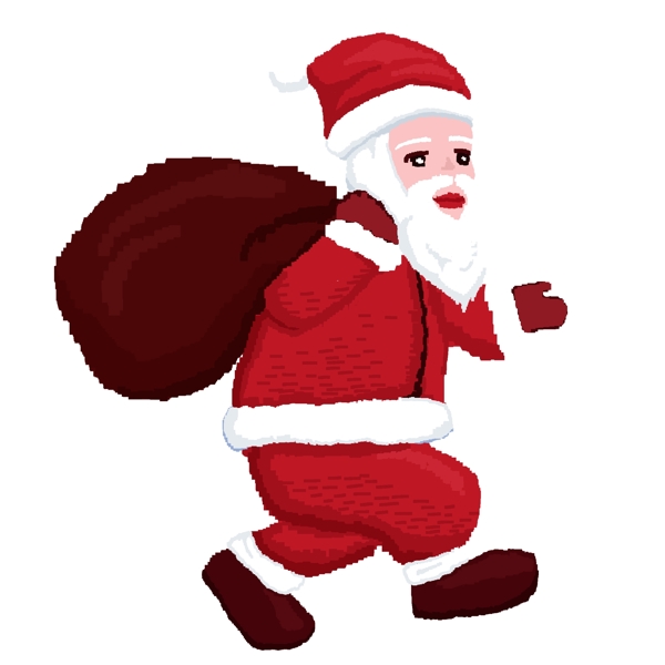 手绘卡通圣诞节背袋子去发放礼物的圣诞老人