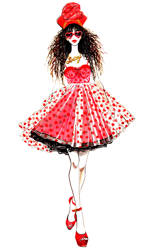 红色斑点抹胸裙设计图