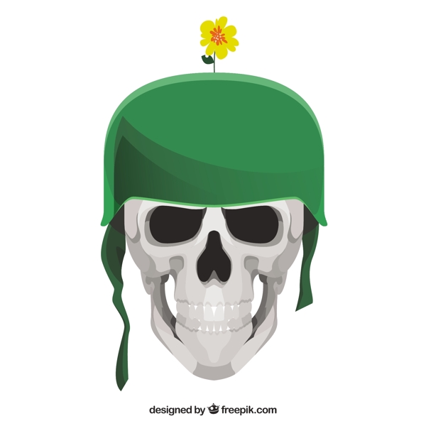 绿色头盔和装饰花头骨的背景