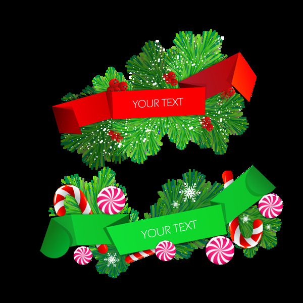 绿色圣诞松枝棒棒糖装饰元素