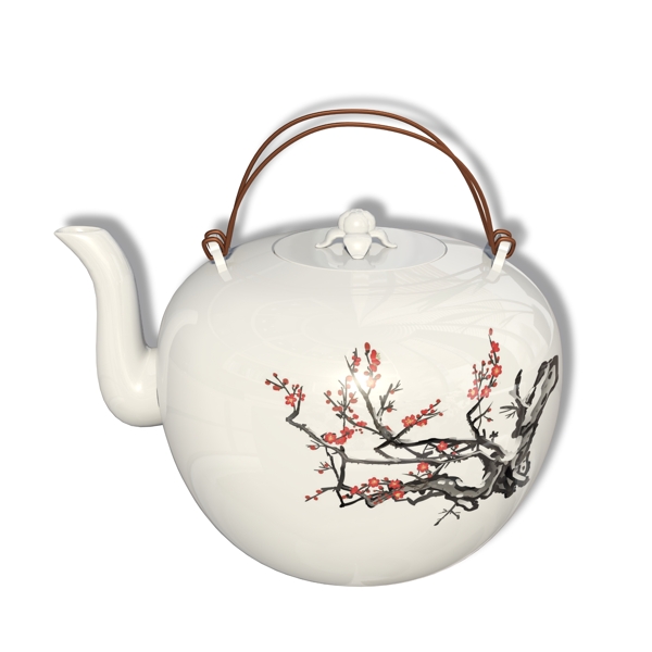 白色陶瓷梅花茶壶