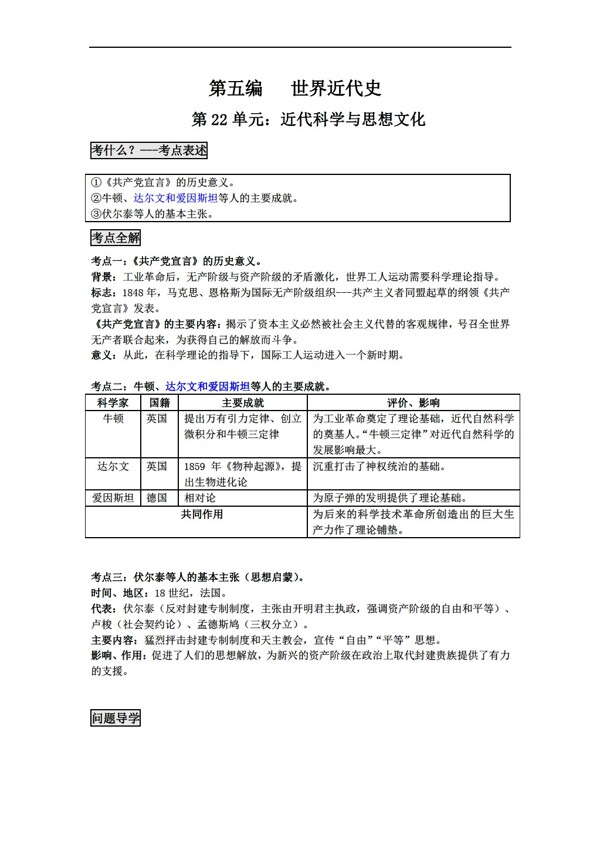 中考专区历史第22单元科学与思想文化