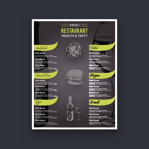 时尚黑色餐厅菜单设计矢量图