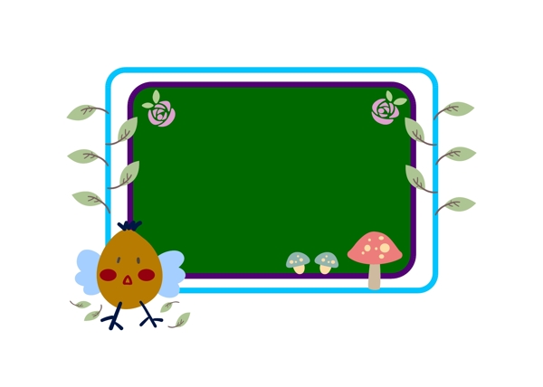 小鸡和蘑菇边框插画