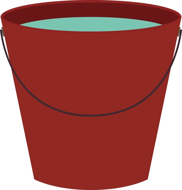 卡通矢量红色水桶盛满水的水桶