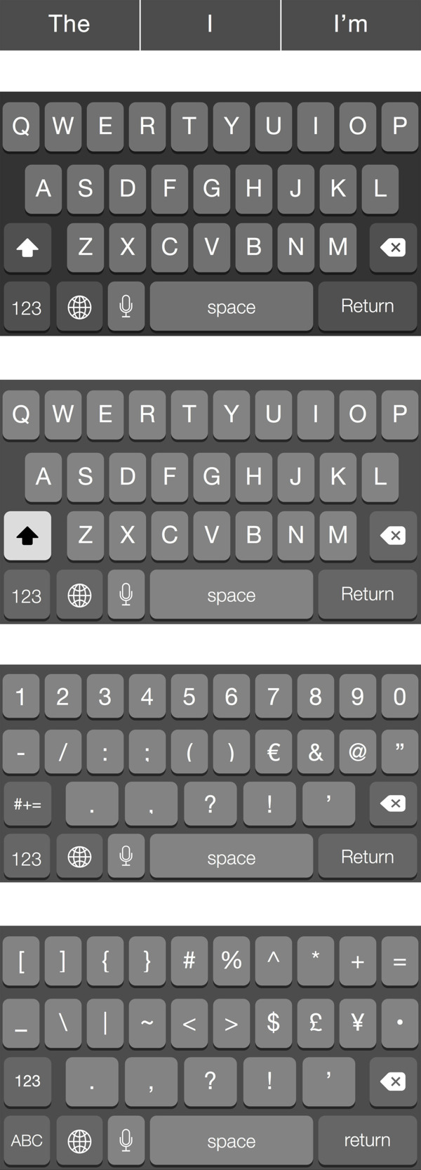 iOS8黑色键盘移动手机APP界面UI