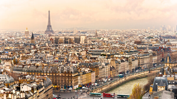 浪漫之都巴黎城市航拍埃菲尔铁塔