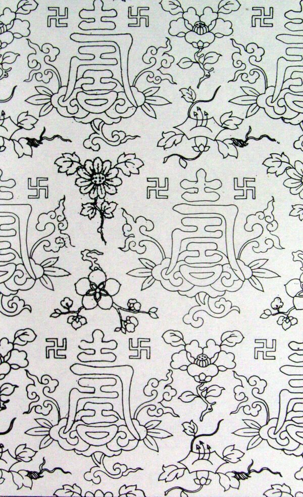 卍寿折枝花卉纹改机花纹摹绘图