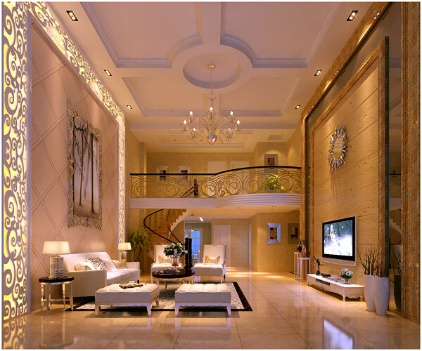 漂亮的现代复式楼客厅设计效果图