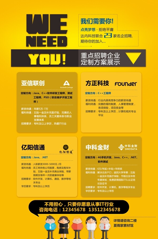 黄色WENEEDYOU企业商业公司招聘海报设计PSD