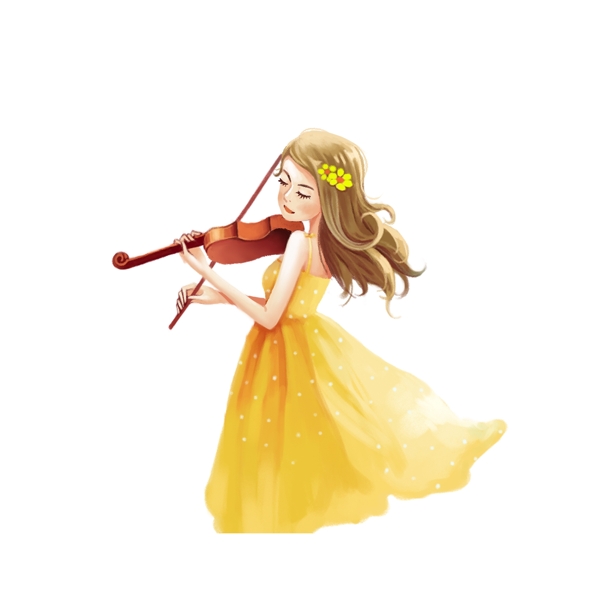 卡通小清新拉小提琴的女孩子