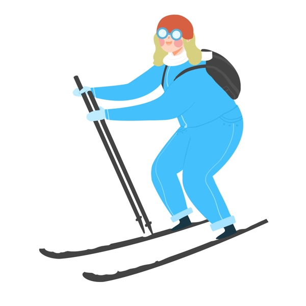 手绘女孩滑雪原创元素