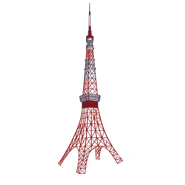 红色的日本东京塔建筑