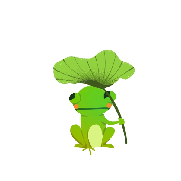 绿色清新撑着荷叶伞的青蛙