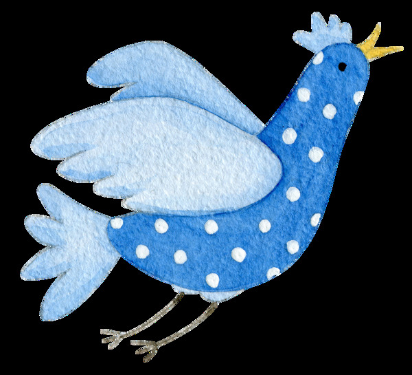 手绘卡通蓝色鸟透明装饰图案