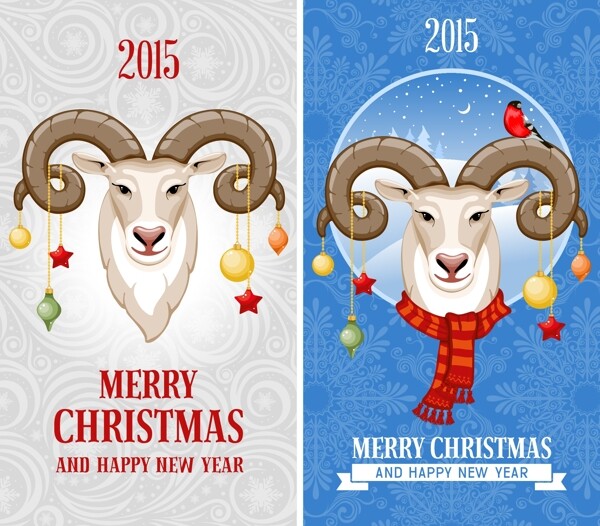 卡通绵羊头圣诞节贺卡