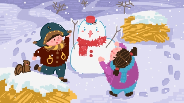 冬日游戏80复古像素插画