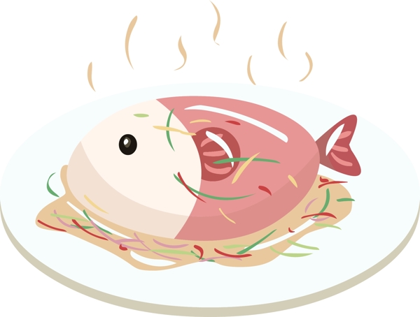 冬季热气腾腾的简笔画小清新美食卡通红烧鱼