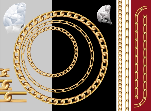 金项链和钻石矢量包含链模式刷