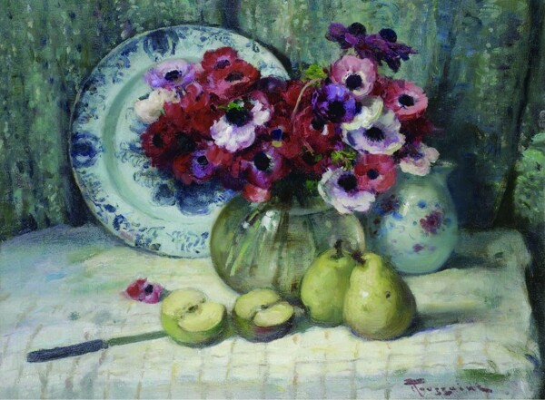 FernandToussaintAnemonesandApples花卉水果蔬菜器皿静物印象画派写实主义油画装饰画
