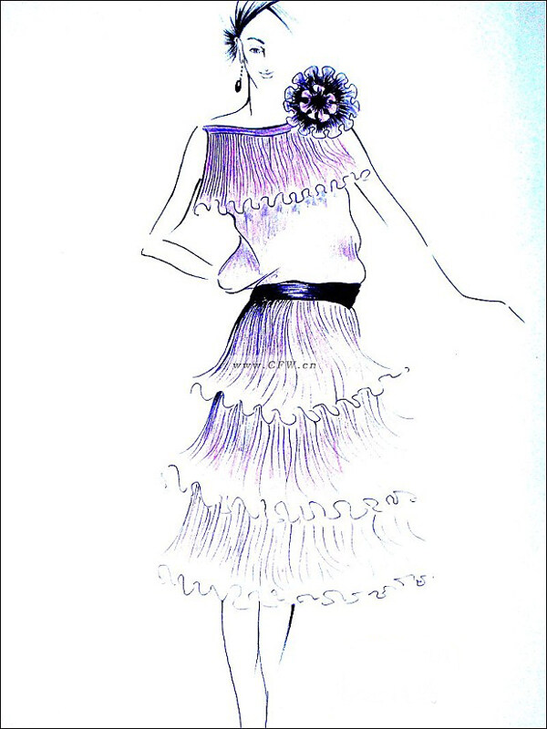 紫色花朵连衣裙设计图