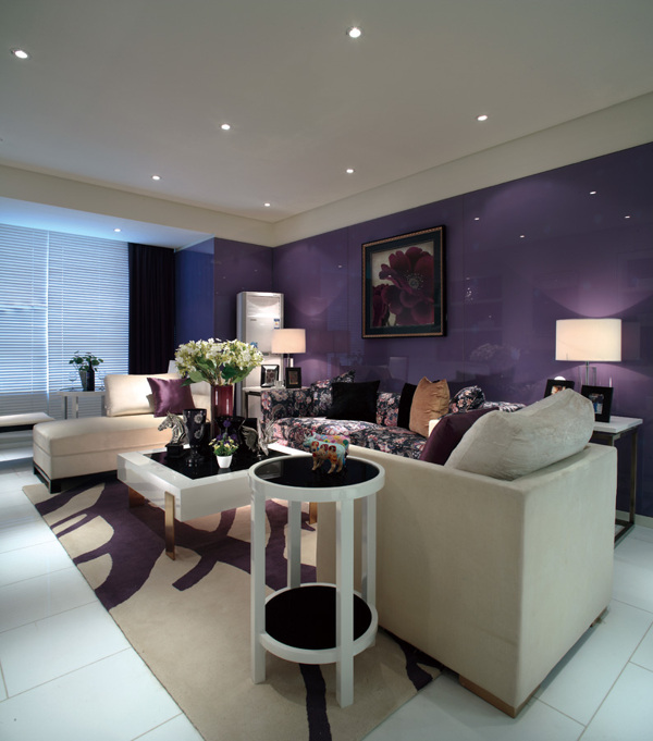 现代时尚客厅紫色斑点背景墙室内装修效果图