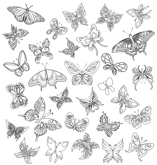 简单的手绘蝴蝶花纹矢量素材