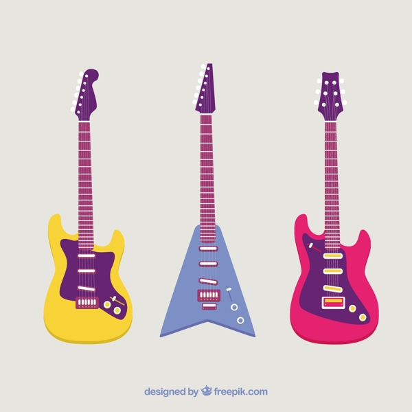 彩色平板设计的电吉他组