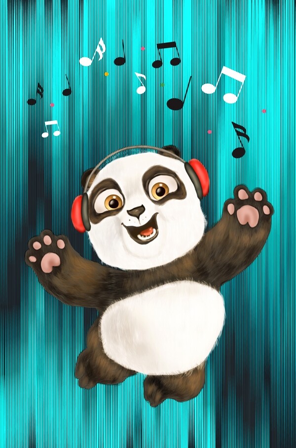 卡通熊猫音符音乐背景