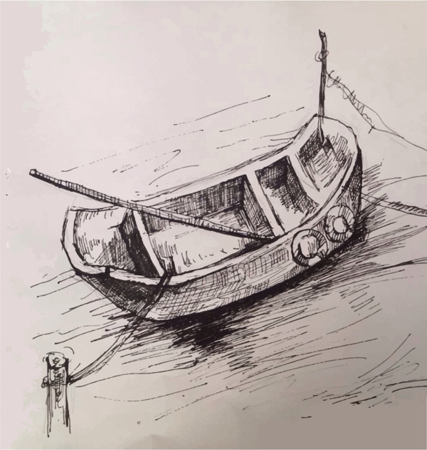 针管笔手绘小船木船