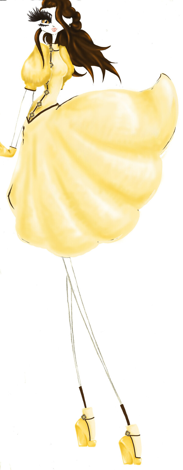 黄色晚礼服连衣裙设计图