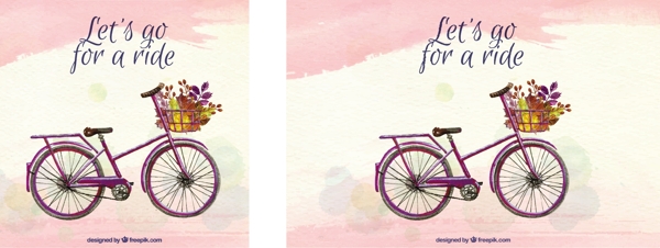 可爱的水彩画自行车和花卉