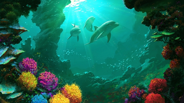 海洋海底海豚生态圈