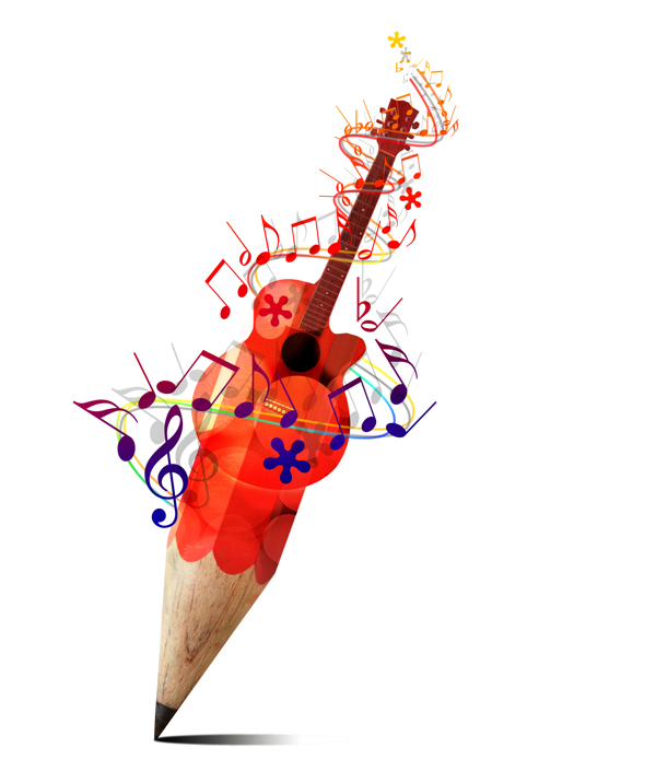 铅笔吉他音符创意音乐背景图片