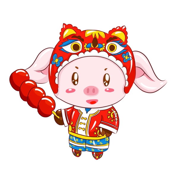 2019猪年新年红红火火手绘卡通吉祥猪猪
