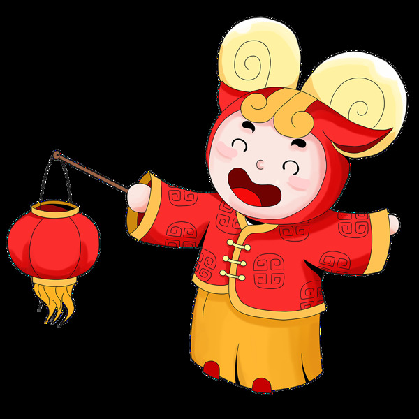 春节红色喜庆卡通儿童png素材