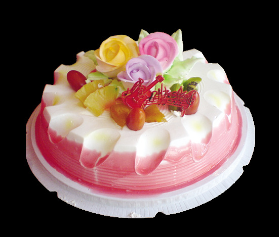 粉色花朵水果蛋糕PNG素材