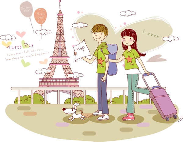 在法国巴黎旅游的情侣图片