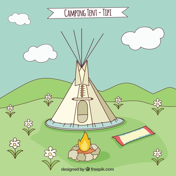 手绘的野营帐篷帐篷
