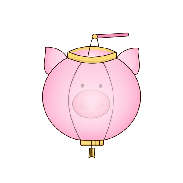 春节元旦手绘粉色小猪灯笼