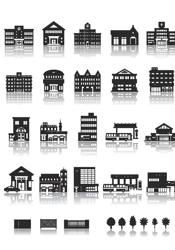 黑白建筑矢量图片