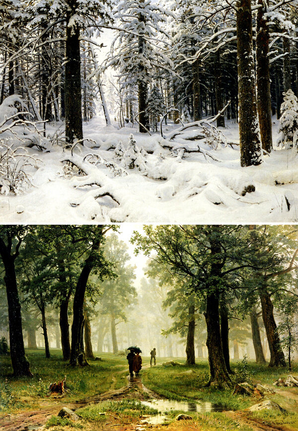 油画冬季春季风景图片