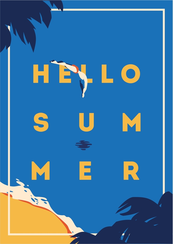 蓝色创意跳水夏日假期度假矢量海报背景